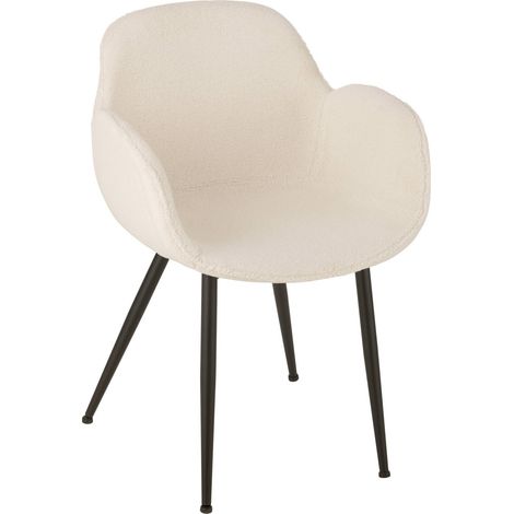 Chaise blanche en tissu pieds métal design élégant et confort - Blanc écru tissu bouclé