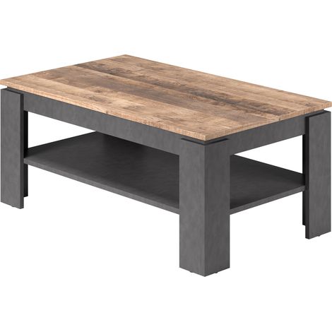 Table basse 2 niveaux anthracite et chêne tabac L110xH47xP65 (1/3)