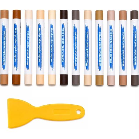 12 Couleurs Kit de Réparation en Cire pour Bois et Carrelage Ensemble complet pour réparer trous rayures et bosses sur meubles avec grattoir inclus (1/4)