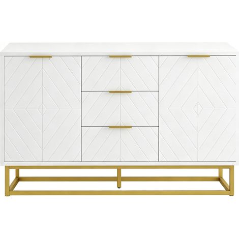 Credenza moderna con 2 ante e 3 cassetti, bianco e oro, 120 x 40 x 76 cm, MODENUIT (1/5)