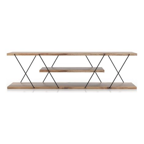 Cotecosy – Meuble TV 120 cm avec 1 étagère – Panneau de particule mélaminé – Couleur naturel clair et noir – Charge max 12 kg (1/5)