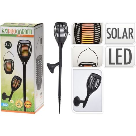 Lampe solaire LED 3 en 1 noire – Installation flexible avec crochet, support mural et tube de sol – Panneau polycristallin efficace (1/5)