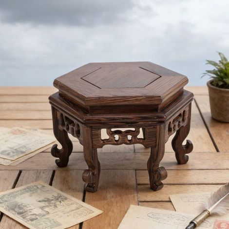 Présentoir en Bois Hexagonal Traditionnel pour Plantes d'Intérieur - Support de Décoration Salon et Patio S (1/4)