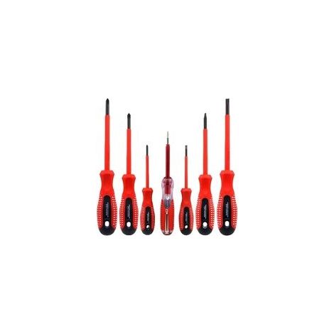 Set mit 7 isolierten 1000-V-Schraubendrehern aus hochwertigem CR-V-Stahl mit schwarz oxidierten magnetischen Spitzen und rutschfesten TPR-Griffen (1/3)