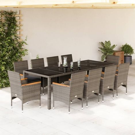 Set comedor jardín 11 pzas cojines ratán sintético vidrio gris vidaXL (1/5)
