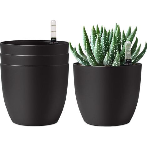 Selbstbewässernder Topf – Integrierter Wasserspeicher – Sichtbarer Wasserstand – Für Zimmerpflanzen – 4er-Set – 15 cm (1/5)