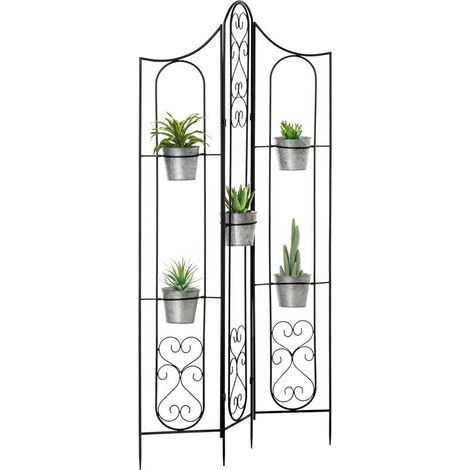 Support vertical pliable pour plantes avec 5 pots métalliques d'extérieur, 82 x 12,5 x 150 cm, noir (1/5)
