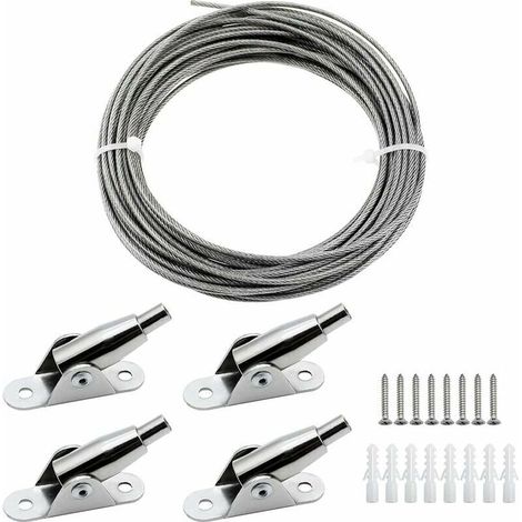 Marco colgante de cable de acero inoxidable recubierto de PVC de 2 mm x 10 m con cable metálico, tornillos fijos para colgar fotos, ropa, lámparas y cortinas. Carga máxima: 30 kg. (1/5)