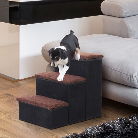 Noir 40x54x48 cm - Échelle pliante pliante à 3 marches avec couvercles à table et espace de rangement 3 marches pour petits chiens Chats (1/4)