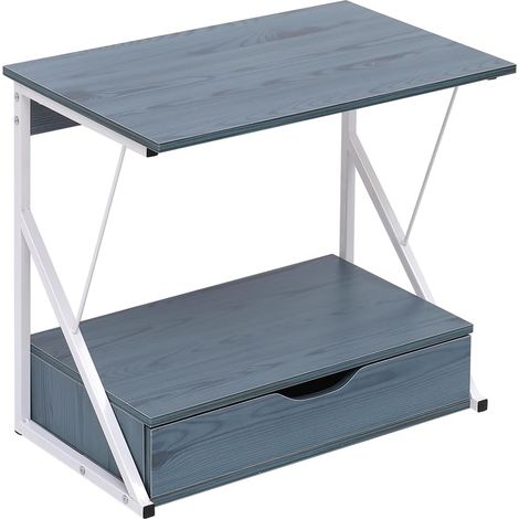 Countertop Microwave Rack Storage Shelving Unit, Small Oven Shelf Microwave Stand with Drawer, Printer Stand for Desktop Storage Organizer (Foggy Blue, 2 tiers with drawer) (1/5)