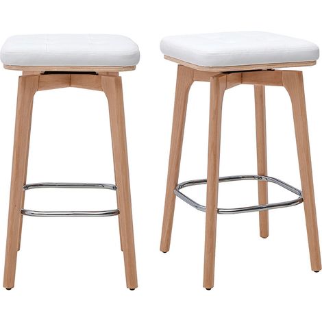 Sgabelli da bar girevoli 360° bianchi e legno chiaro H67.5 cm (lotto di 2) GRAMMA (1/5)