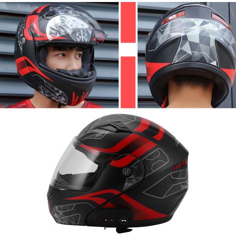Casque moto Coolqibao antibuée à double écran relevable, batterie Bluetooth 1200 mAh, radio FM intégrée, longue autonomie, référence 999K10S (livré avec batterie intégrée), noir mat à motifs floraux, (1/5)