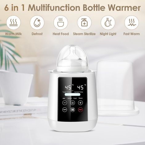 Scaldabiberon multifunzionale, scaldabiberon elettrico veloce 6 in 1, sterilizzatore per biberon, con display LCD, luce notturna, controllo intelligente della temperatura e spegnimento automatico, sen (1/4)