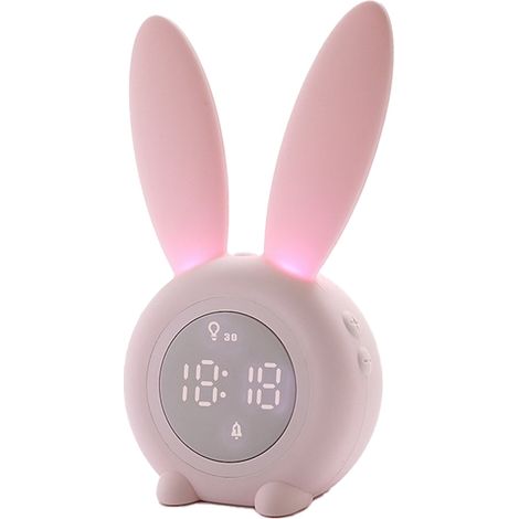 Réveil enfant en forme de lapin avec fonction veilleuse, réveil magnétique rose pour chambre, horloge lumineuse douce (1/5)