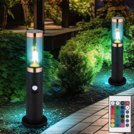 Sockelleuchte dimmbar mit Fernbedienung LED Wegelampe Außenstehlampe mit Bewegungsmelder , RGB Farbwechsel, Edelstahl Kunststoff, 8,5W 806lm warmweiß, DxH 7,6x45 cm, 2er Set