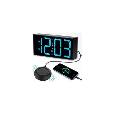 Despertador digital con vibración, alarma matutina extra fuerte, luz LED de 7 pulgadas, despertador vibratorio para sordos y personas con discapacidad auditiva, función de repetición, volumen y brillo (1/4)