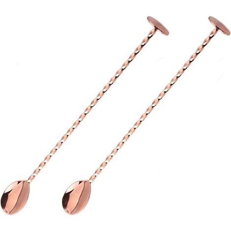 Lot de 2 cuillères à cocktail, 27,9 cm, acier inoxydable, manche spiralé, idéales pour shakers et pichets (or rose). (1/5)