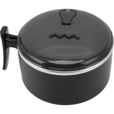 Bol isotherme en acier inoxydable 304 avec couvercle et support, double paroi creuse, isolation thermique, idéal pour la cuisine (noir). (1/5)