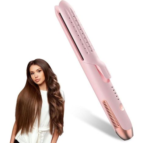 Rizador, plancha alisadora 2 en 1, mini rizador, rizador portátil de viaje, 5 ajustes de temperatura de 140 a 220 °C, para cabello largo y corto de todas las texturas (rosa). (1/4)
