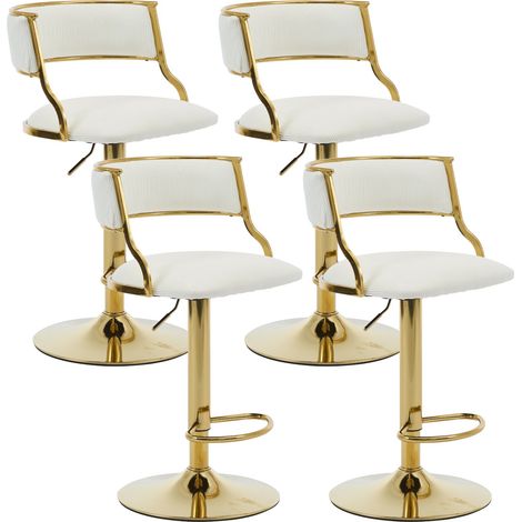 Wahson Velvet Bar Stools 4Pcs – Curved Hollow Backrest Counter Chairs for Kitchen, Home Bar & Pub, Beige