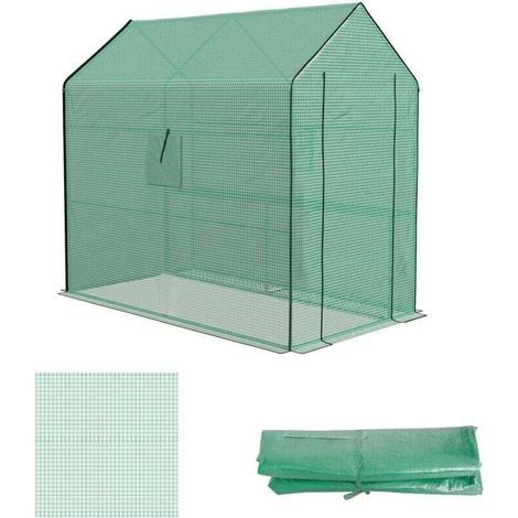 Serre de jardin Bâche de remplacement pour serre de jardin 140 x 213 x 190 cm avec fenêtre, porte anti-UV pour le jardin - Vert