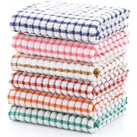 Ahlsen Packung mit 12 Küchentüchern 28 cm x 40 cm aus voluminöser Baumwolle zum Trocknen von Geschirr, Kleidung und Geschirrtüchern, rosa, rot, grün, blau, braun, orange (1/5)