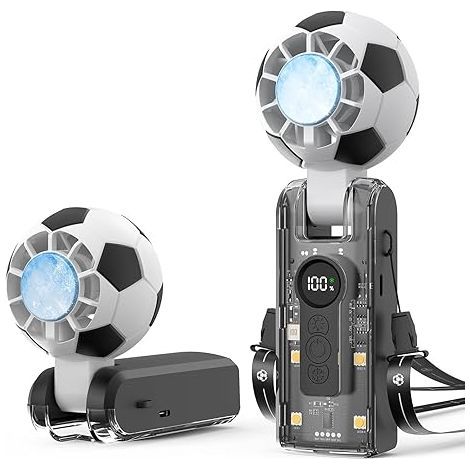 Tragbarer Turbo-Kompaktventilator in Fußballform, 5 Geschwindigkeiten, integrierter Eiskühler, 6000 mAh, 180° verstellbar (1/5)