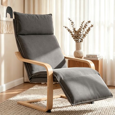 Loungesessel Wohnzimmer Sessel mit Fußstütze, Leinenoptik Moderner Schwingsessel mit Schaukelfunktion Dunkelgrau (1/5)