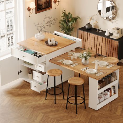 Mueble cocina isla extensible con cajones MDF 120-184 cm OKMYHOME (1/5)