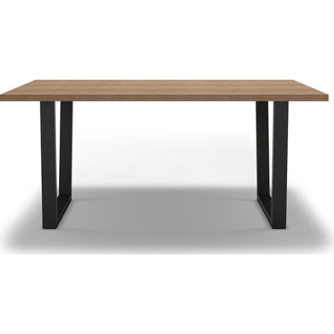 Table à manger, table de repas rectangulaire aspect bois coloris naturel, pieds en métal noir - Longueur 180 x Profondeur 100 x Hauteur 75 cm (1/5)