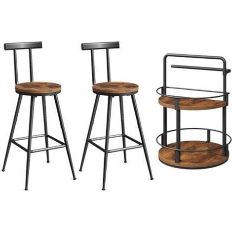 Barhocker 2er Set mit drehbarem Gewürzregal, Vintagebraun & Schwarz (1/5)