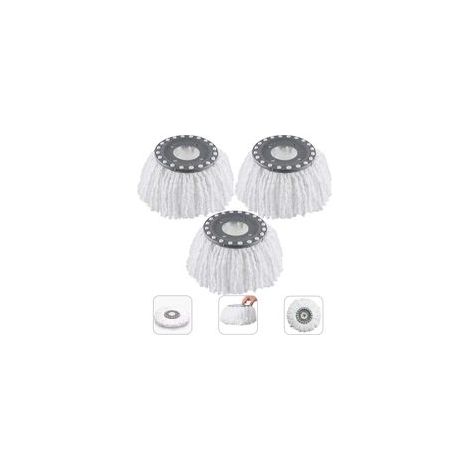 3Pcs Têtes Microfibre Balai, Mop Heads, Tête de Vadrouille Rechange Rond Têtes Mop Rotation à 360 pour Balais Serpillère Rotatif 360°