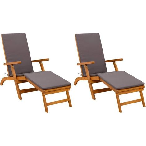 Fauteuil inclinable et pliant, ensemble deux pièces, en bois d'acacia massif. (1/5)