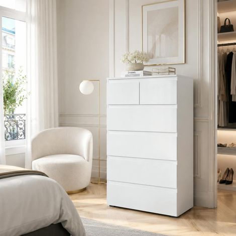Commode étroite blanche 5 tiroirs ALVA (1/4)