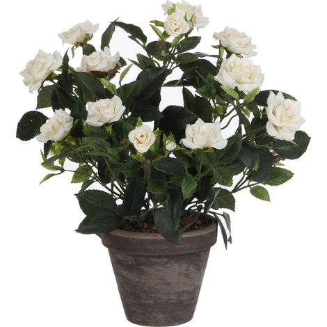 Rosier artificiel blanc en pot de terre cuite H33 x Ø25 cm pour la maison - PANGIVO (1/5)