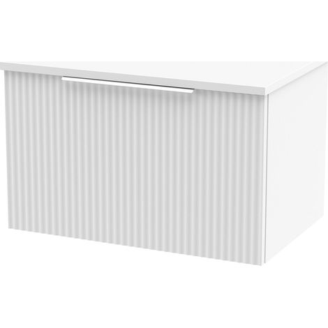 Tixall Fluted 1 Drawer Wall Hung Vanity Unit with Worktop, Satin White, 600mm