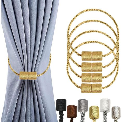 [NEVER USED] Set of 4 magnetic tie clips with thicker twisted cord and powerful magnetic tie for curtains (Gold)
