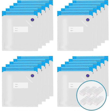 Lot de 20 sacs de conservation sous vide réutilisables pour aliments (fruits, légumes, viande, poisson, pain) avec clip de fermeture, 30 x 34 cm. (1/5)