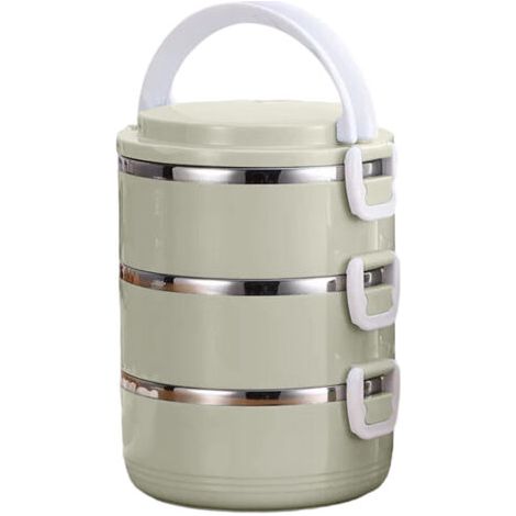 Contenitore termico per il pranzo in acciaio inox 304, a tripla guarnizione, rotondo, stile bento box, adatto per uffici e scuole (verde). (1/5)