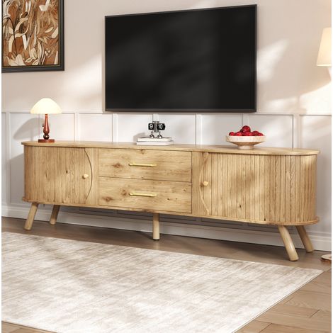 Mobile TV 170x40x45 cm bianco in MDF e PB - 4 ante con ripiani in vetro (1/5)