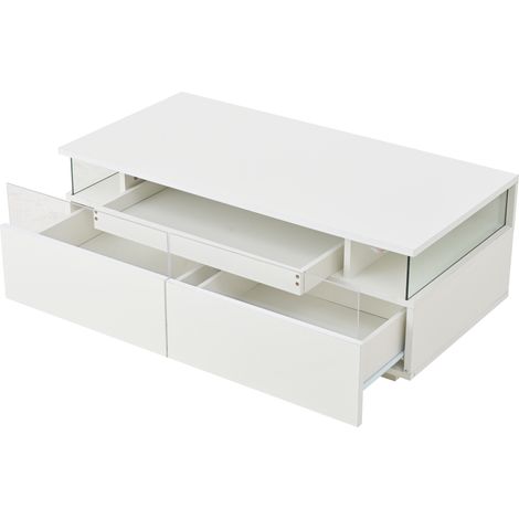 Tavolino da caffè bianco lucido 90 x 45 x 35,5 cm, 2 cassetti LED HOMVRA (1/5)