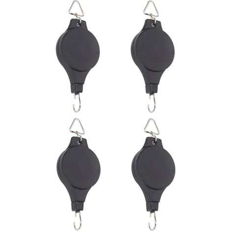 Système de suspension rétractable pour plantes – 4 pièces, crochet + poulie, idéal pour paniers, pots et mangeoires d’oiseaux