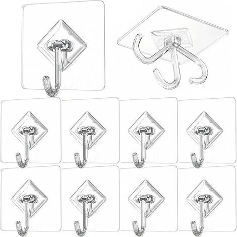 Lot de 10 grands crochets adhésifs, crochets transparents imperméables pour suspendre des couronnes pour Pâques, Noël, Halloween, mariage, clés, peignoirs, serviettes