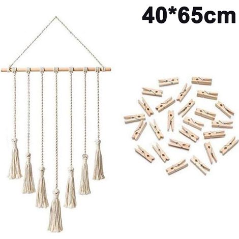 Woven wall tapestry with tassels, 40 x 65 cm, bohemian decoration for living room, bedroom or children's room