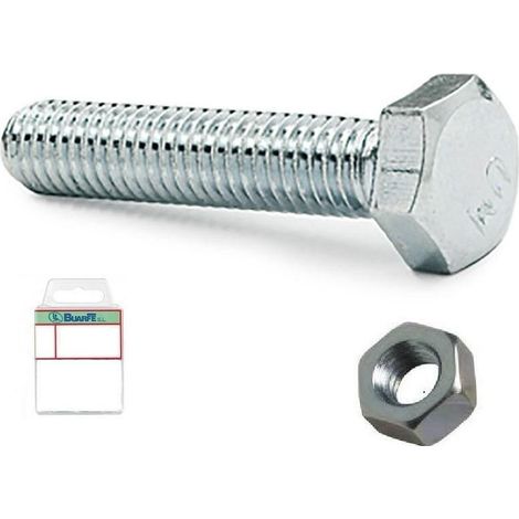 blister tornillo rosca metal cabeza hexagonal din 933 con tuerca cincado metrica m-6 largo 15mm