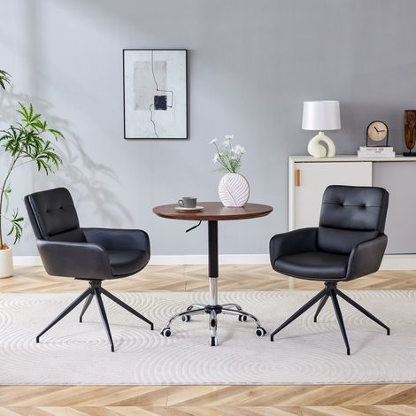 Lot de 2 chaises de salle à manger pivotantes, Fauteuil de table ergonomique 360° pour cuisine et salon, en simili cuir PU imperméable, Noir (1/5)