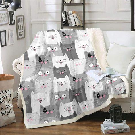 Couverture douillette et plaid pour enfants garçons filles dessin animé chat imprimé mignon motif animal couverture 150 x 200 cm couverture en microfibre douce pour chaise bureau chambre (1/2)