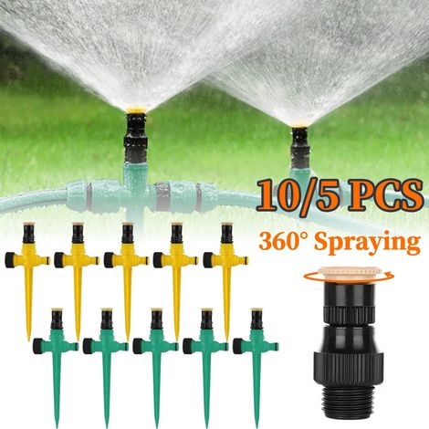 (Lot de 5 verts) Arroseur automatique à rotation 360° - Système d'arrosage domestique (5 ou 10 pièces) résistant à la corrosion et facile à installer pour le jardin (1/4)