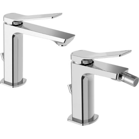 Composizione miscelatori lavabo e bidet cromo con scarico