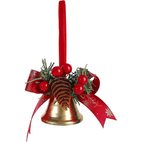 Doré grelot cloche Noël nœud décoratif, avec pommes de pin baies, pour le sapin couronne décoration de fête,C (1/4)